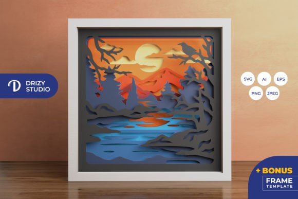 Mountain Forest Nature Shadow Box Svg Sunset Glow