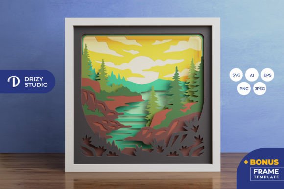 Mountain River Nature Shadow Box Svg Art