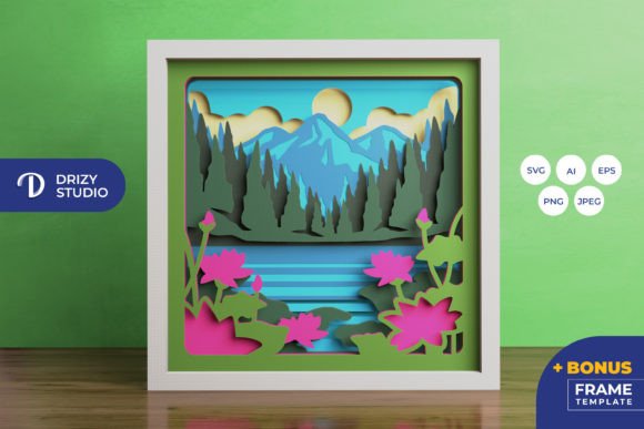 Mountain Lake Nature Shadow Box Svg Scene