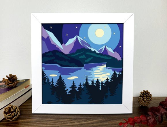 Night Lake Forest Shadow Box Svg Scene