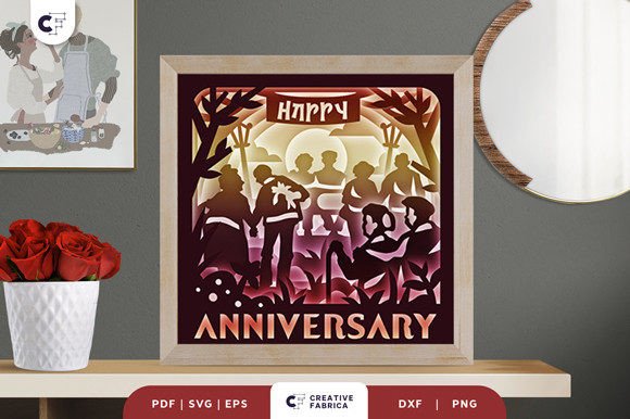 Old Couple Anniversary Shadow Box Svg Scene