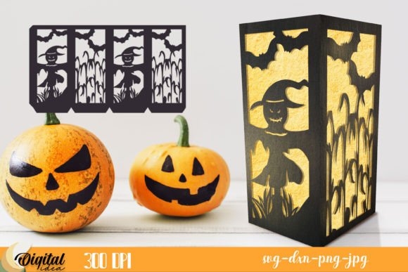 Scarecrow Halloween Paper Lantern SVG Field