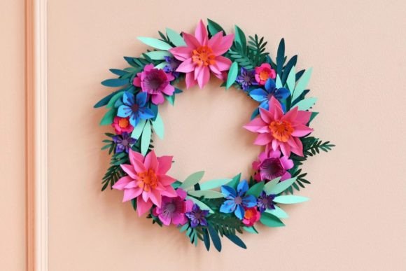 Elegant Paper Flower Wreath SVG Decor