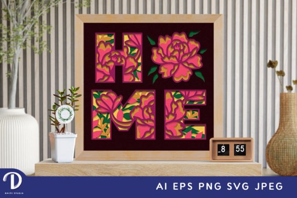 Peonies New Home Shadow Box Svg Decor