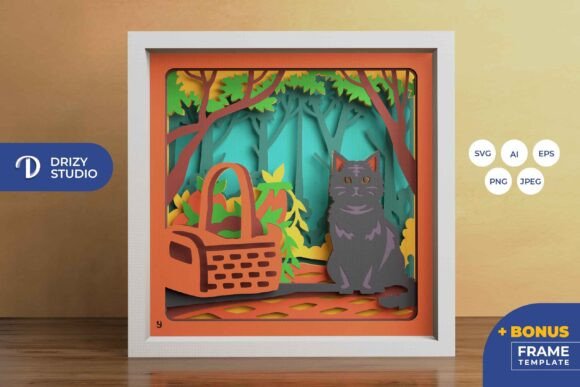 Picnic Cat Shadow Box Svg Basket Scene