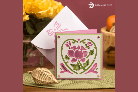 Pink Floral Greeting Card SVG Design