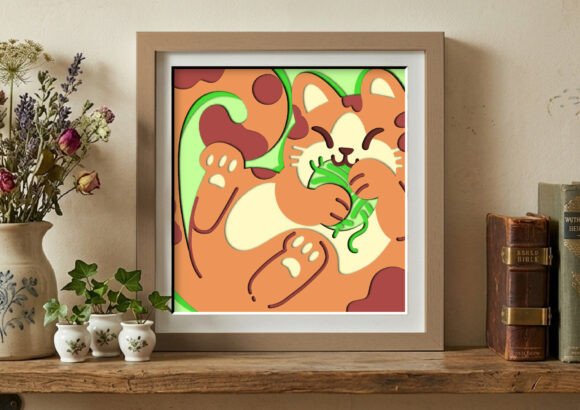 Playful Cat Shadow Box Svg Yarn Scene