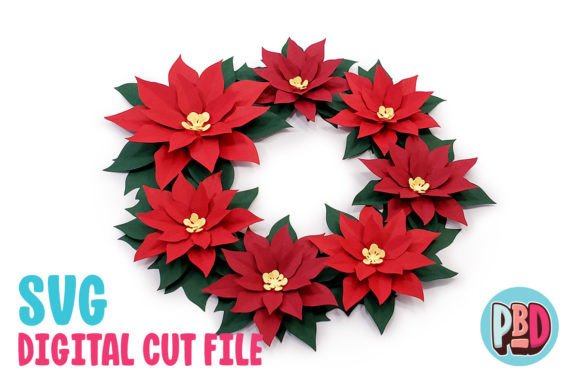 Festive Paper Flower Wreath Svg Poinsettia Decor