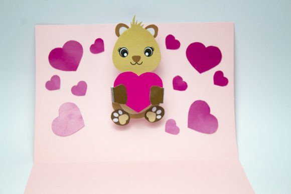 Bear Pop Up Card SVG Template Hearts