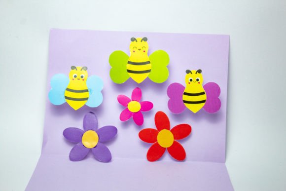 Bees And Flowers Pop Up Card Svg Template