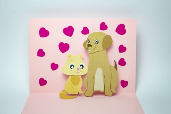 Cat And Dog Pop Up Card Svg Template Scene