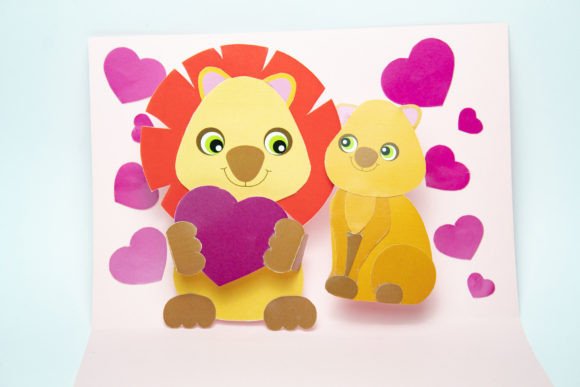Lions In Love Pop Up Card Svg Template