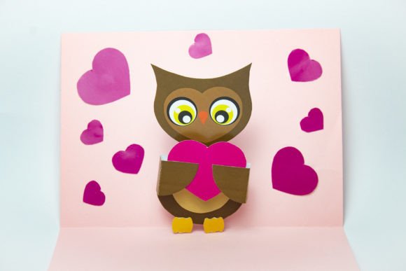 Owl Hearts Pop Up Card Svg Template