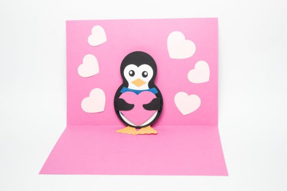 Penguin In Love Pop Up Card Svg Template