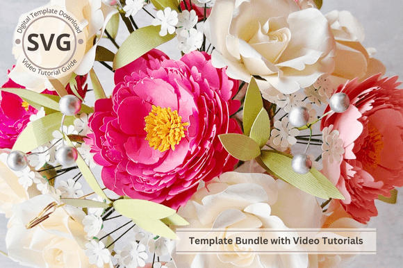 Potted Roses With Paper Peony SVG Set