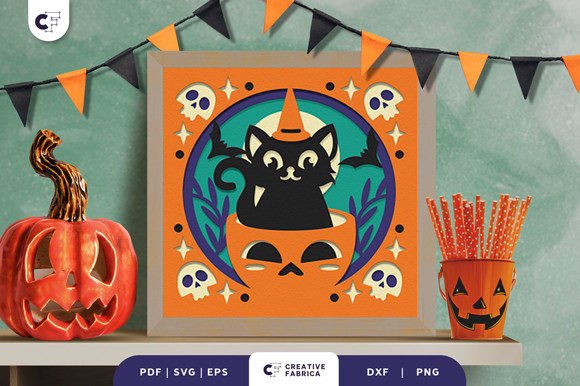 Wizard Cat Pumpkin Shadow Box Svg Lightbox