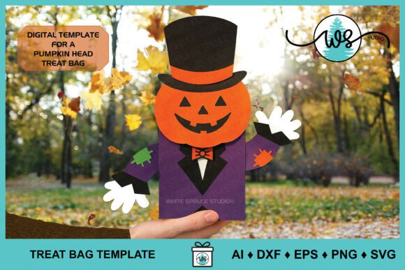 Pumpkin Head Halloween Treat Box Svg Bag