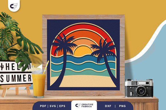 Retro Beach Nature Shadow Box Svg Papercut