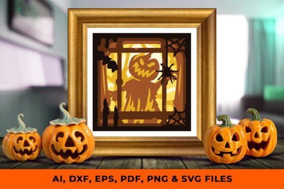 Scary 3D Pumpkin Shadow Box Svg Display