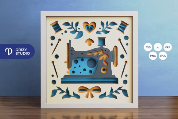 Sewing Machine Shadow Box Design Svg
