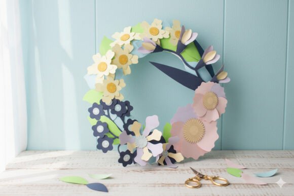 Spring Paper Flower Wreath Svg Decor