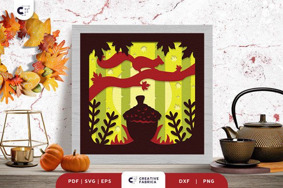 Squirrel Forest Shadow Box Svg Autumn Acorn