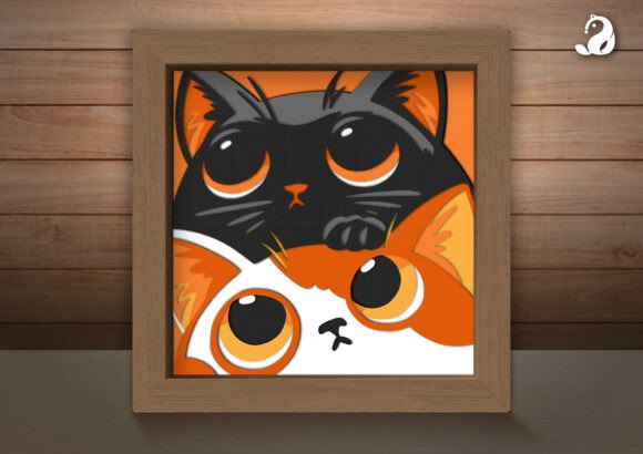Stacked Duo Cat Shadow Box Svg Scene