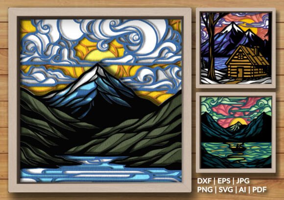Stained Glass Nature Shadow Box Svg Set