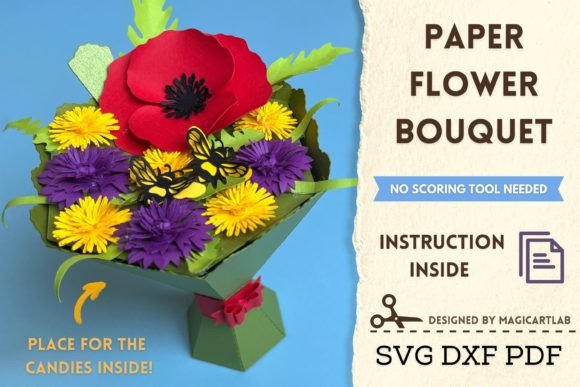 Summer Paper Flower Bouquet SVG With Bees