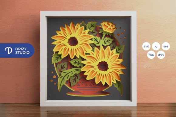 Sunflower Bouquet Shadow Box Svg In Vase