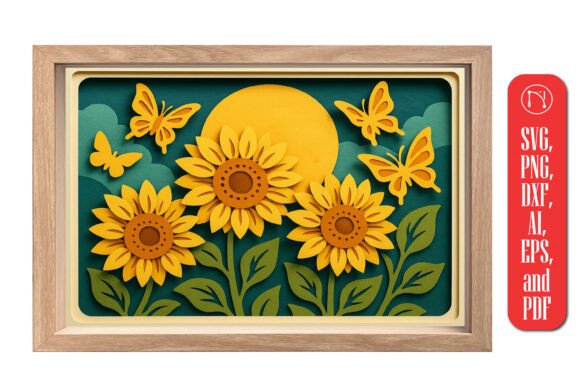 Sunflower Nature Shadow Box Svg Butterfly