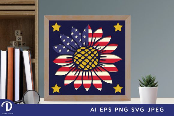Sunflower Shadow Box Design Svg Patriotic Flag