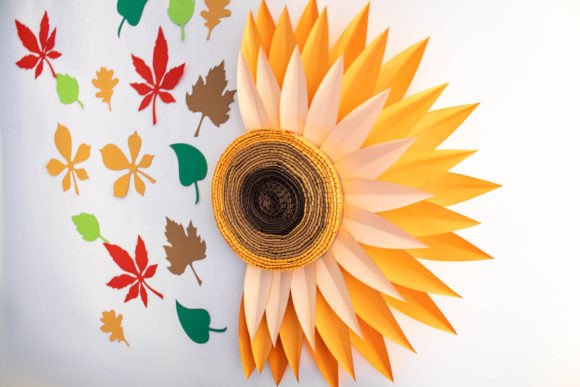 Sunflower Paper Flower Wall Decor SVG Leaves