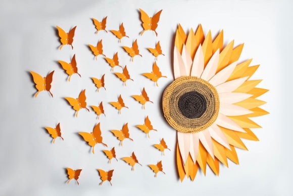 Sunflower Paper Flower Wall Decor SVG Butterflies