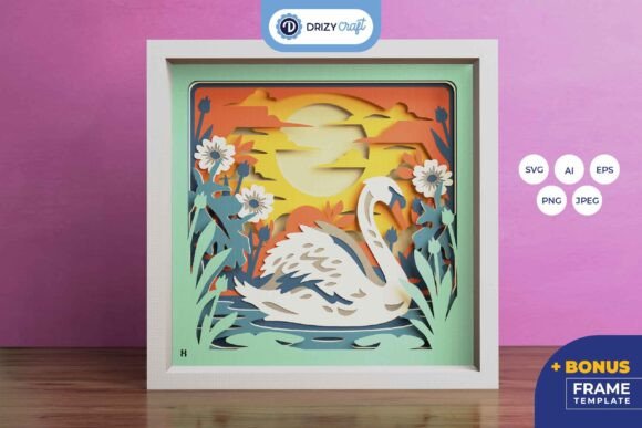 Lake Swan Shadow Box Svg Serenity