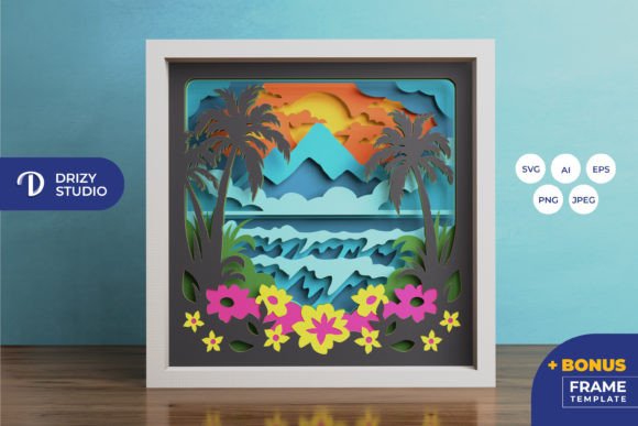 Tropical Beach Nature Shadow Box Svg Scene