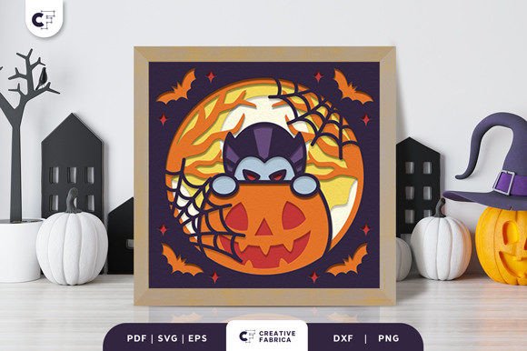 Vampire Peeking Pumpkin Shadow Box Svg Scene