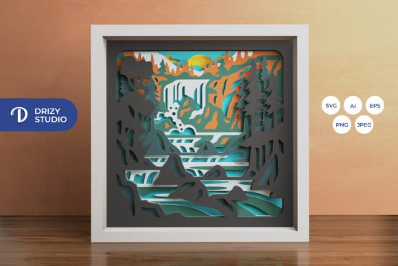 Waterfall Nature Shadow Box Svg Forest Escape
