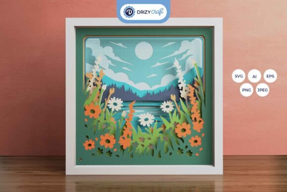 Wildflowers Shadow Box Svg Mountain Scene