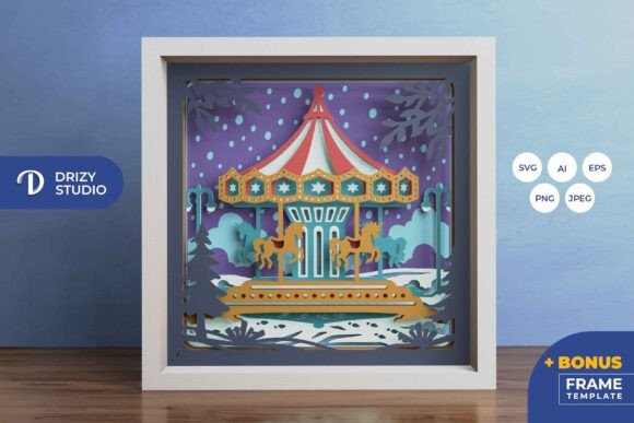 Winter Carousel Shadow Box Svg Scene