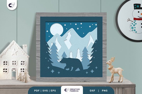 Winter Forest Shadow Box Svg Bear Scene