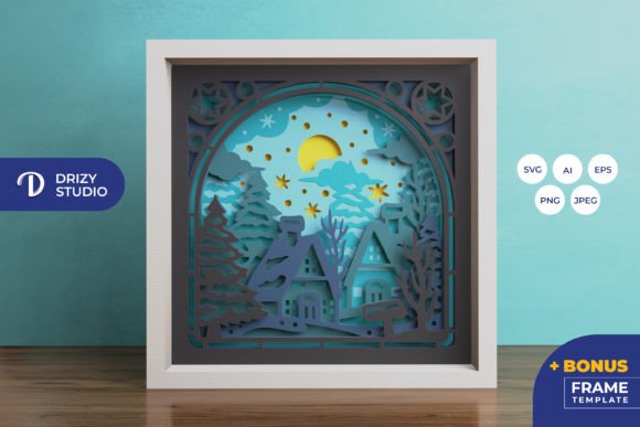 North Pole Shadow Box Svg Winter Village