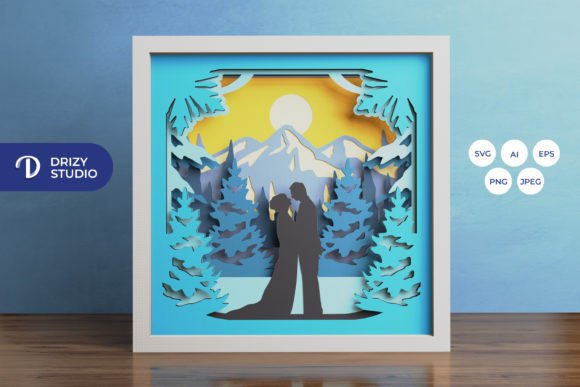 Winter Wedding Shadow Box Design SVG Art