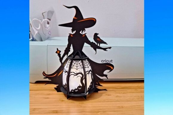 Witch Bird Halloween Paper Lantern SVG Glow