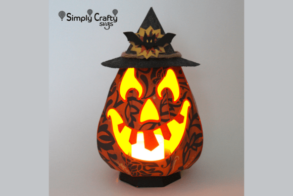 Witchy Pumpkin Svg Lantern With Bat Hat