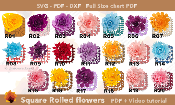 Square Rolled Paper Flower Bundle Templates