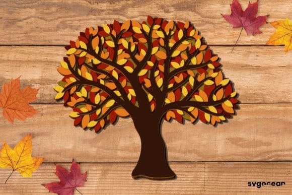 Layered Autumn Tree Fall SVG Display