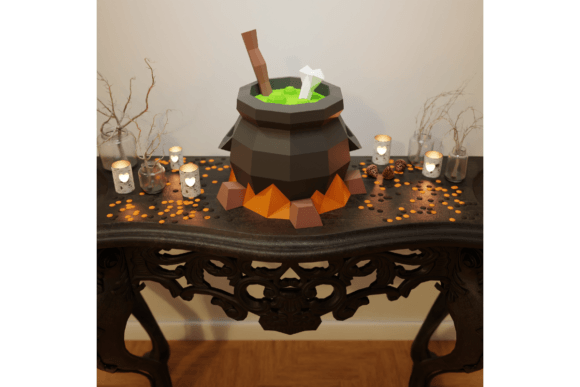 3D Cauldron Witch Svg Paper Model