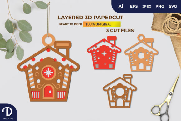 Layered Gingerbread House SVG Ornament