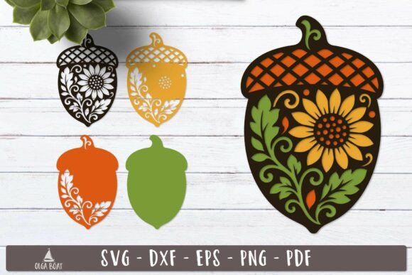 3D Autumn Acorn Svg Layered Design